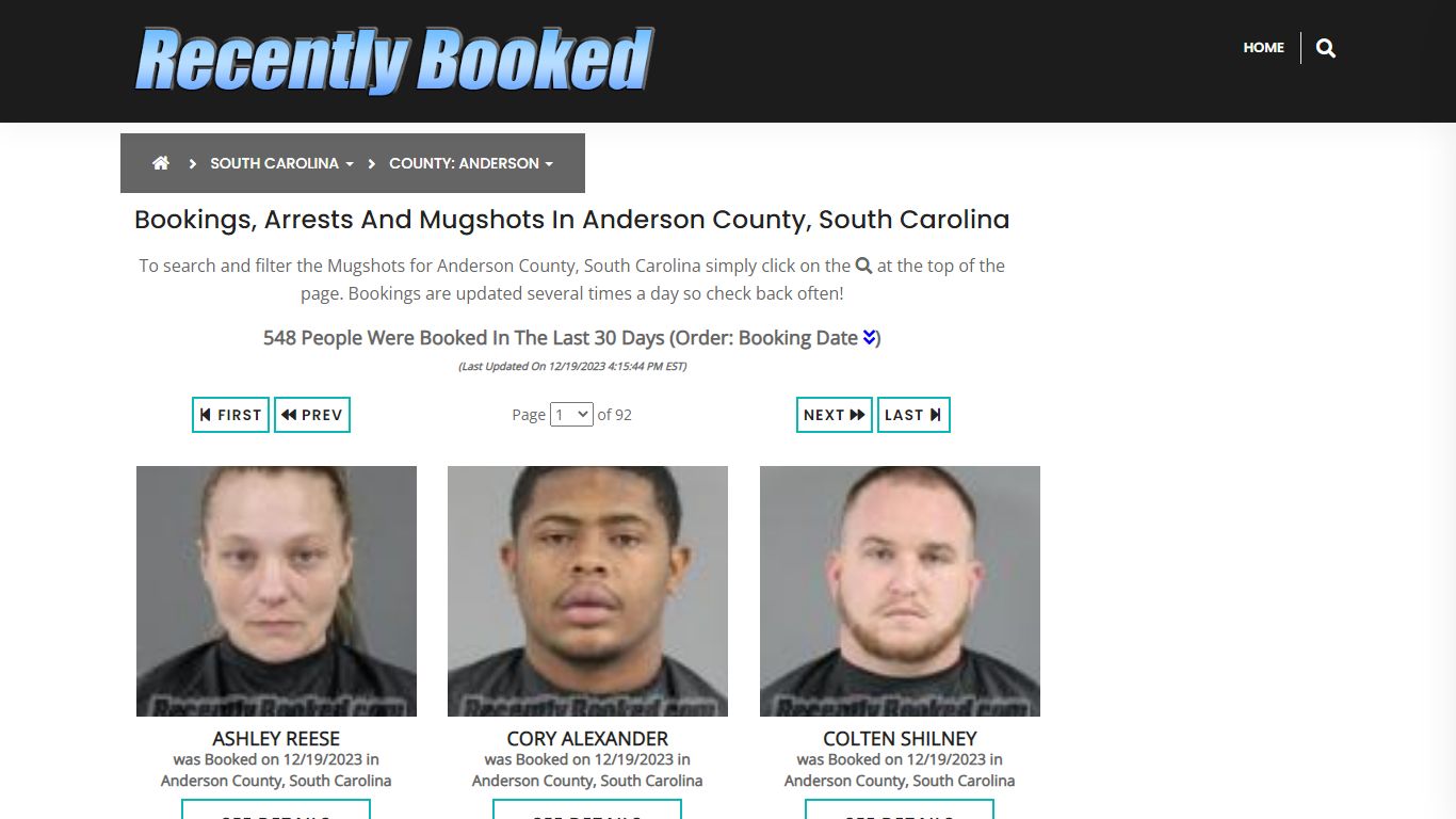 Bookings, Arrests and Mugshots in Anderson County, South Carolina